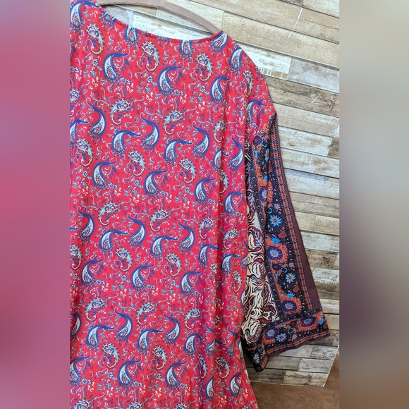 New Boho Mixed Print Paisley Kimono With Front Ties - Picture 12 of 15